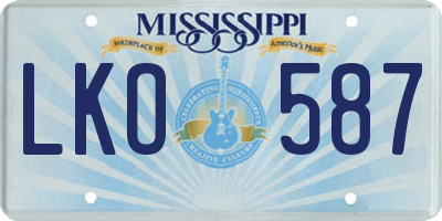MS license plate LKO587
