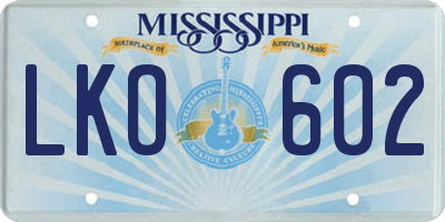 MS license plate LKO602