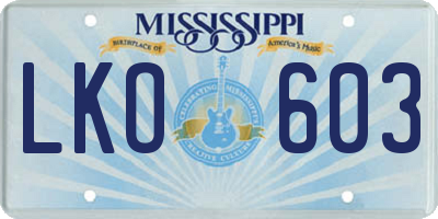 MS license plate LKO603