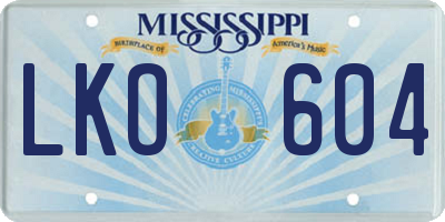 MS license plate LKO604