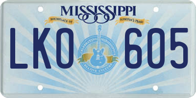 MS license plate LKO605