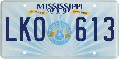 MS license plate LKO613
