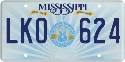 MS license plate LKO624