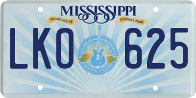 MS license plate LKO625
