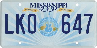 MS license plate LKO647