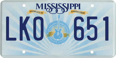 MS license plate LKO651