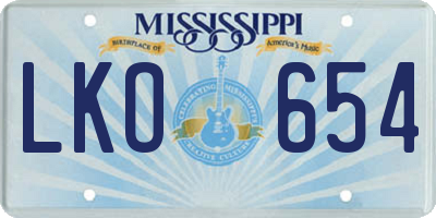 MS license plate LKO654