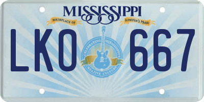 MS license plate LKO667