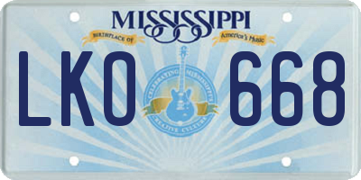 MS license plate LKO668