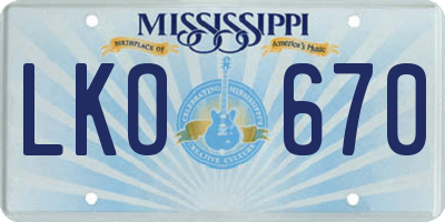 MS license plate LKO670