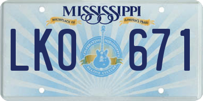 MS license plate LKO671