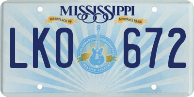 MS license plate LKO672