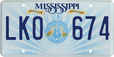 MS license plate LKO674