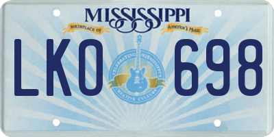 MS license plate LKO698