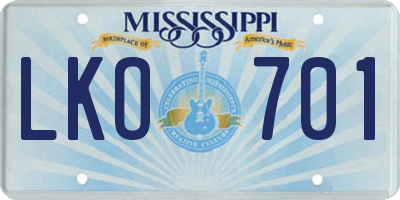 MS license plate LKO701