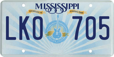 MS license plate LKO705