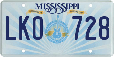 MS license plate LKO728