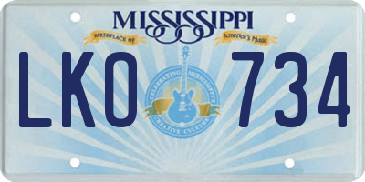MS license plate LKO734
