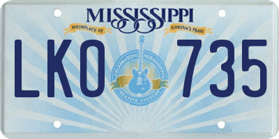 MS license plate LKO735