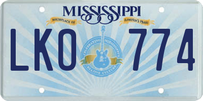 MS license plate LKO774
