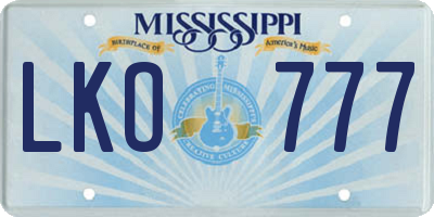 MS license plate LKO777