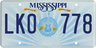 MS license plate LKO778