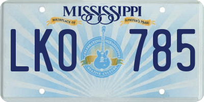 MS license plate LKO785