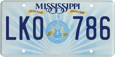 MS license plate LKO786