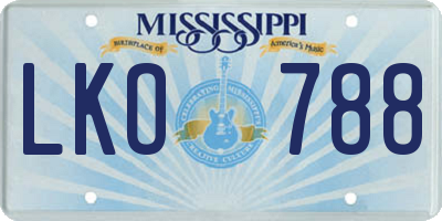 MS license plate LKO788