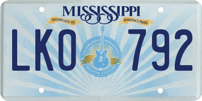 MS license plate LKO792