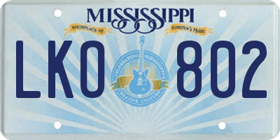 MS license plate LKO802