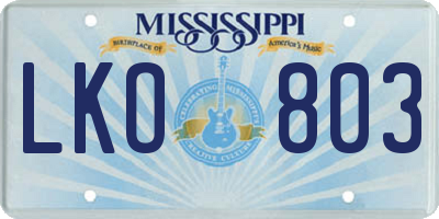 MS license plate LKO803