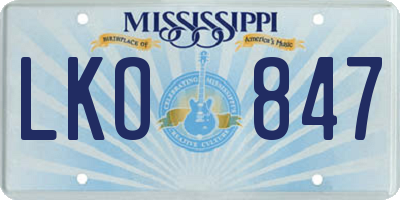 MS license plate LKO847