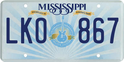 MS license plate LKO867