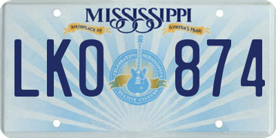 MS license plate LKO874