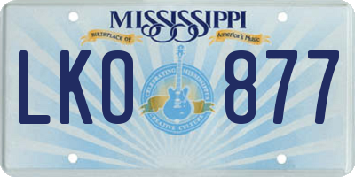 MS license plate LKO877