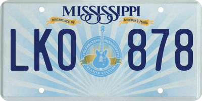 MS license plate LKO878