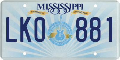 MS license plate LKO881