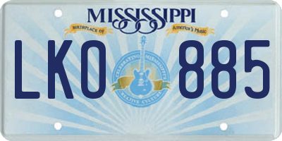 MS license plate LKO885