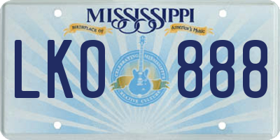 MS license plate LKO888