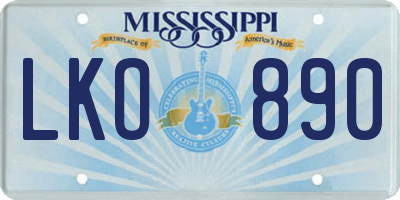MS license plate LKO890
