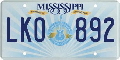 MS license plate LKO892