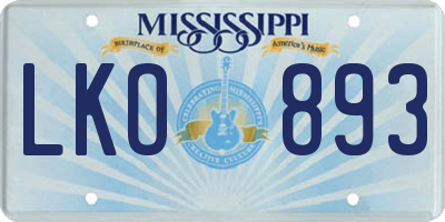 MS license plate LKO893