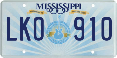 MS license plate LKO910