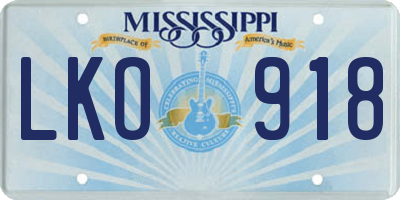 MS license plate LKO918
