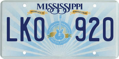 MS license plate LKO920