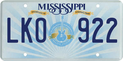 MS license plate LKO922