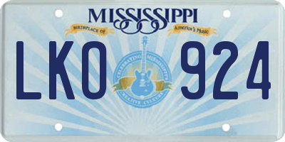 MS license plate LKO924