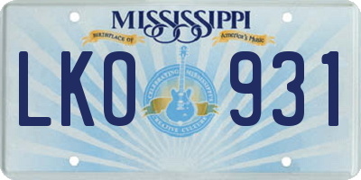 MS license plate LKO931