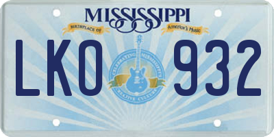 MS license plate LKO932